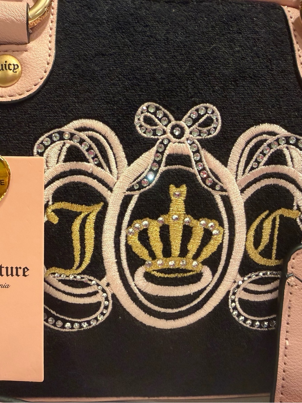 Juicy Couture NWT Black & Pink Embroidered Dome Satchel Gold Hardware (P238 - Picture 6 of 16